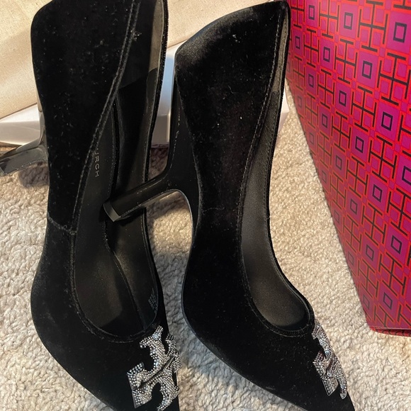 Tory Burch Eleanor pave pump heel velvet shoes size 9.5 worn once - Picture 12 of 12